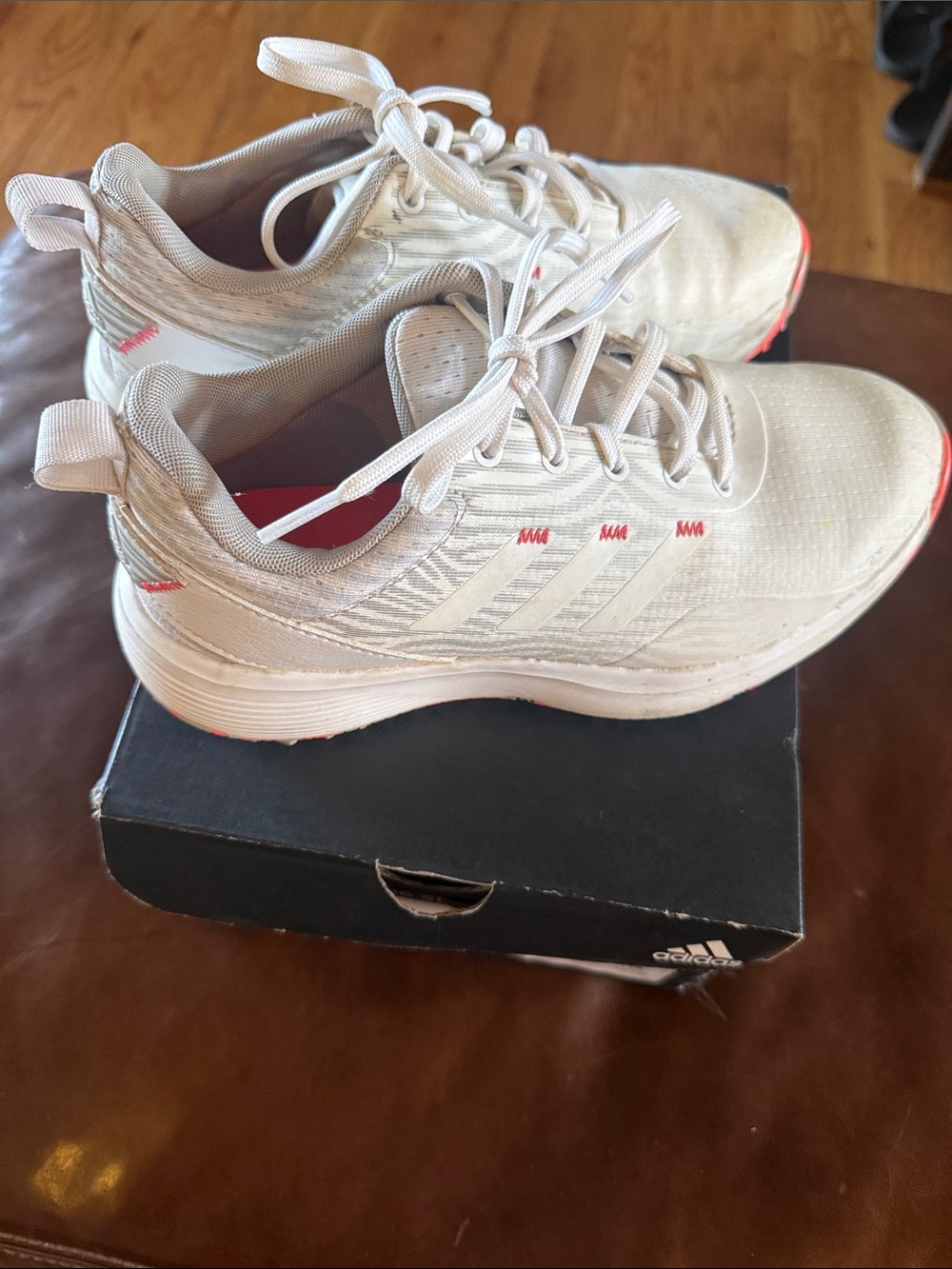 adidas S2G SL White/Gray waterproof golf shoes with Coral Highlights